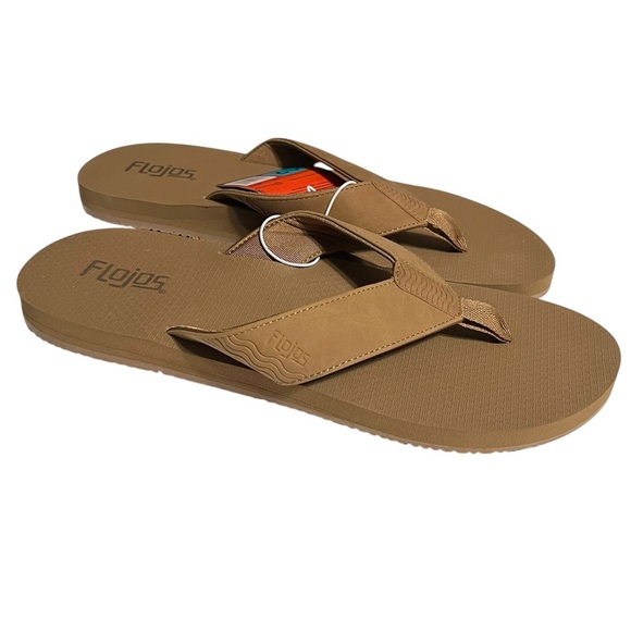 Flojos Ola Flip Flop Men’s 12 Tan Casual Open Toe Faux Leather Slip-On NWT - Picture 1 of 11